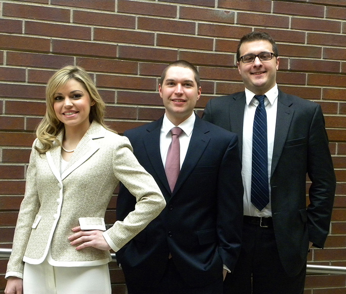 Sarah Hyser, 1st Lt. Mark McCormick-Goodhart, and Christopher Polchin are third-year students at Penn State Law. 