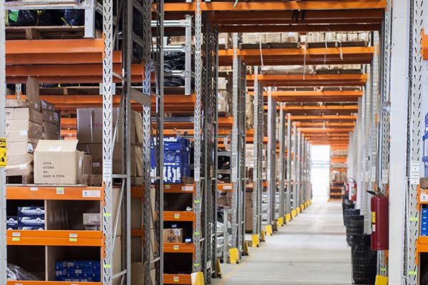 Shelves in a distribution center