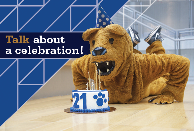 Nittany Lion and birthday cake