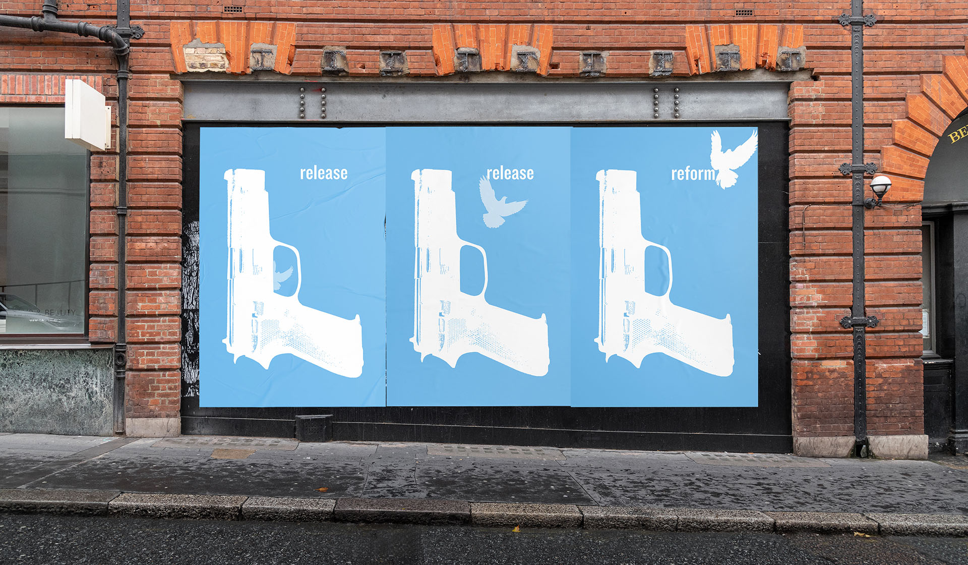 A progression series of images from the Release. Reform. animated social campaign. 