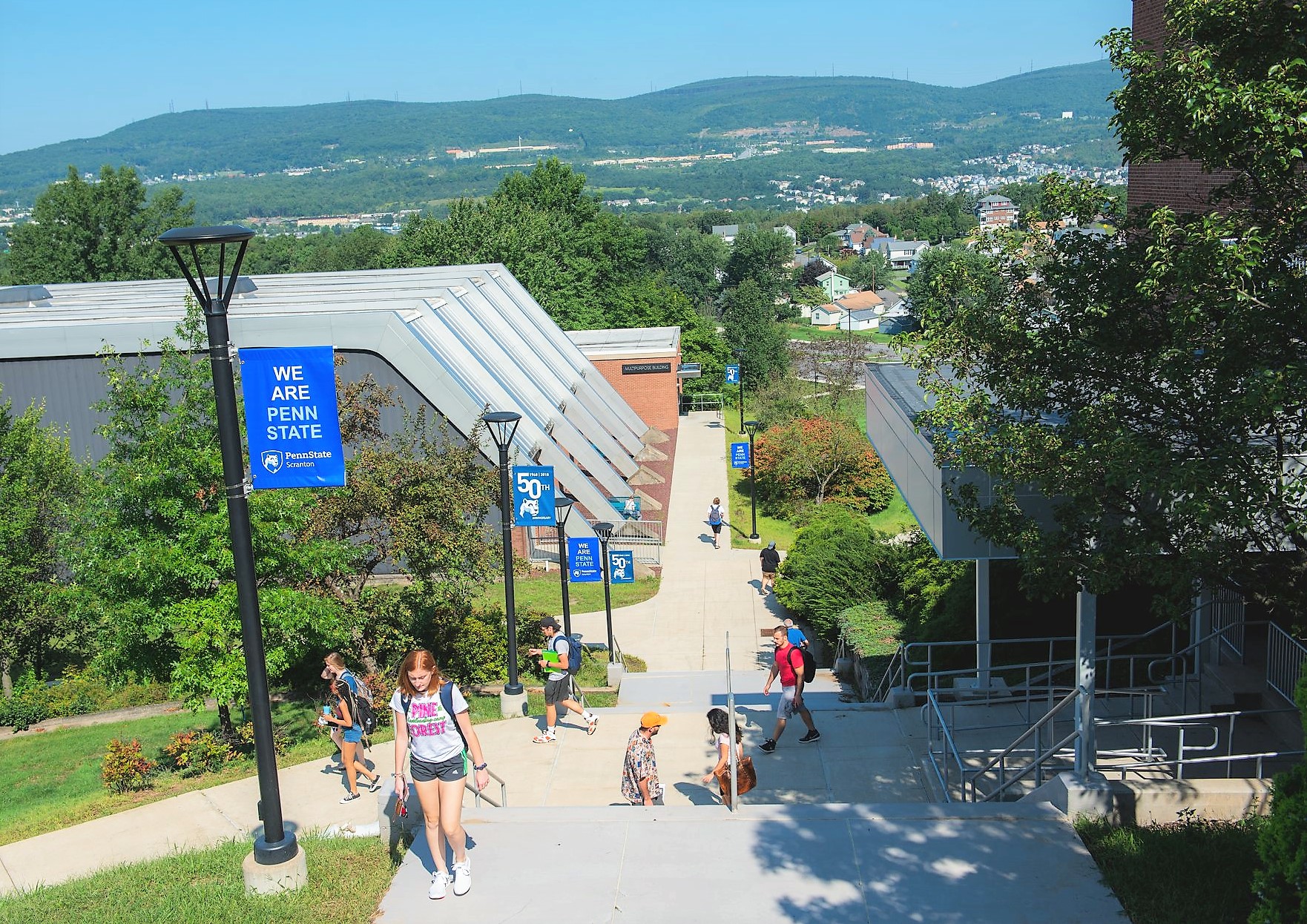 Lower end of Penn State Scranton campus with gym in the background