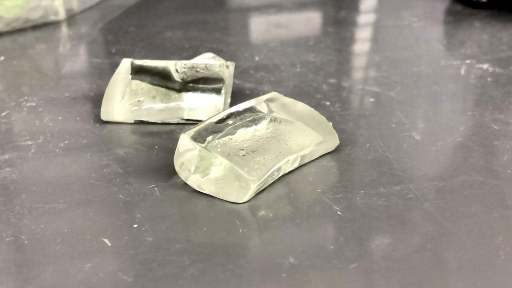A sample of LionGlass on a lab bench