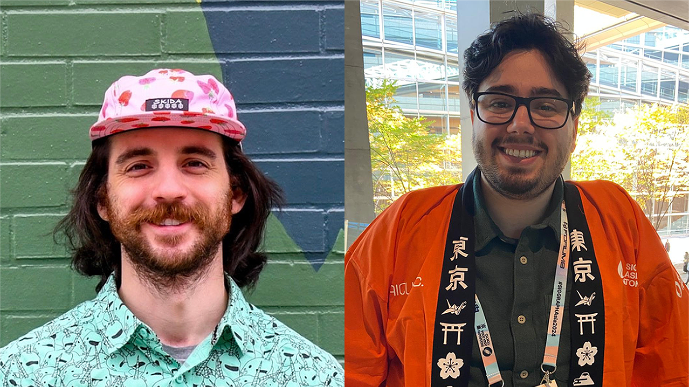 A digital collage of two photos of two smiling students.