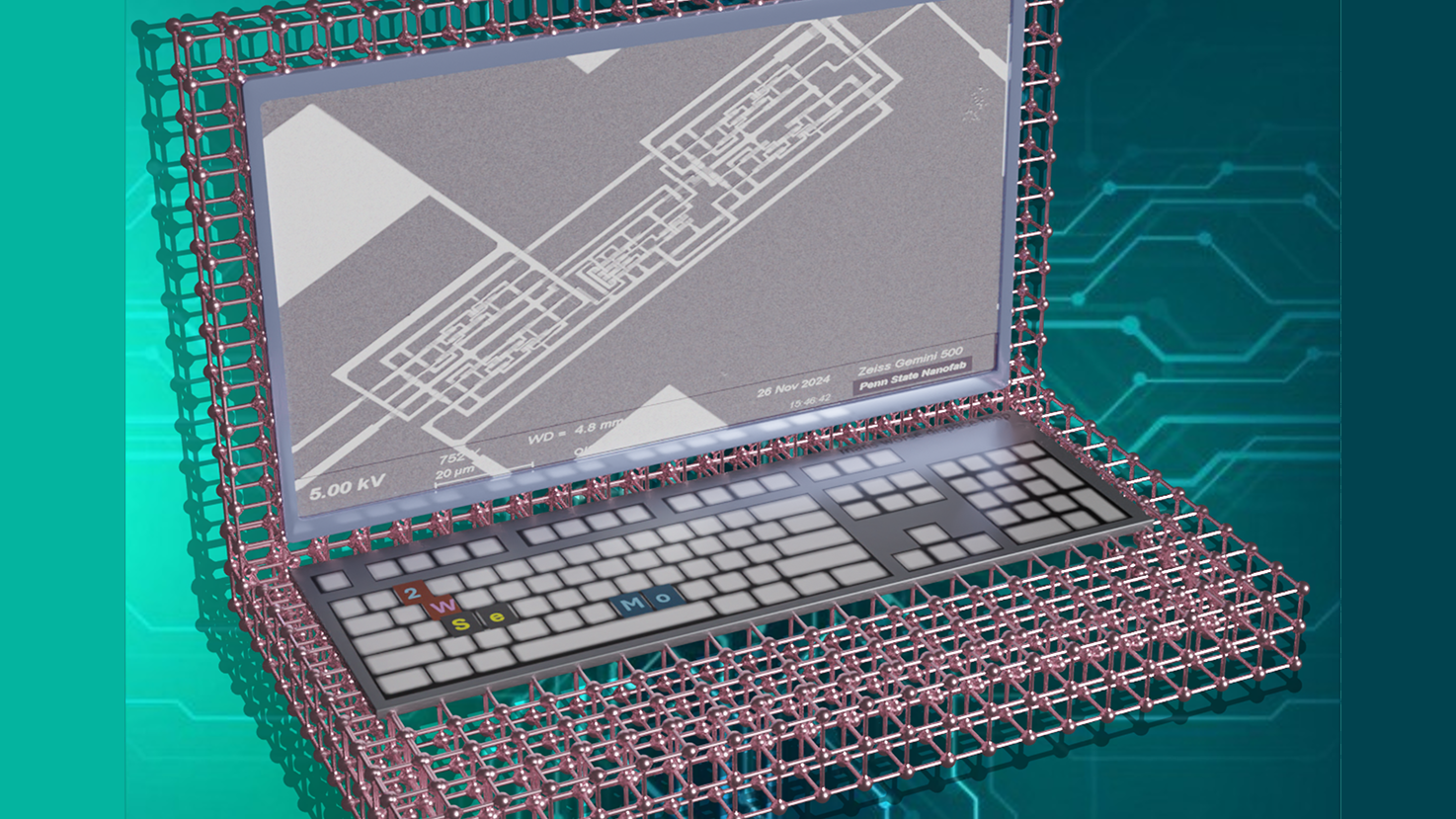 Illustration of a computer with a gray microscope image displayed