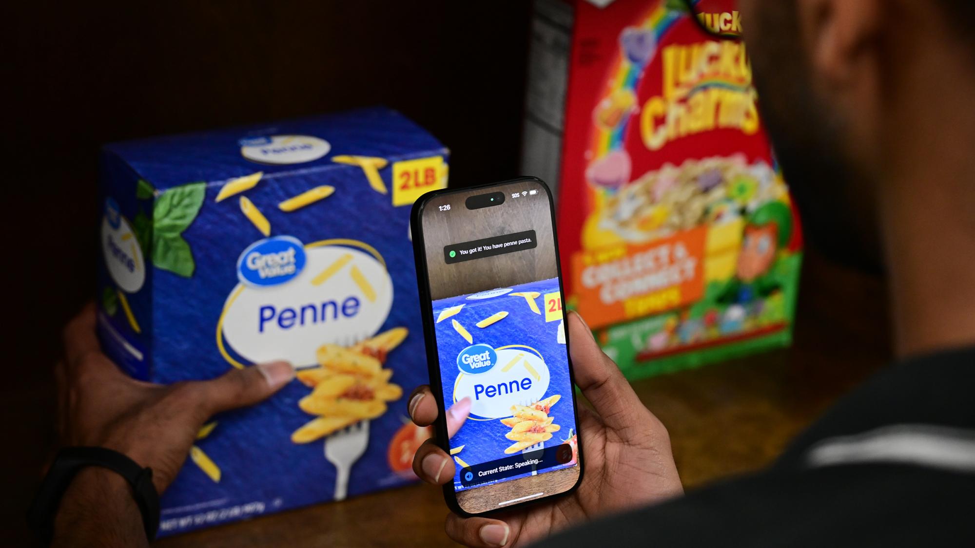 Ajay Narayanan Sridhar identifies a box of pasta using the NaviSense application