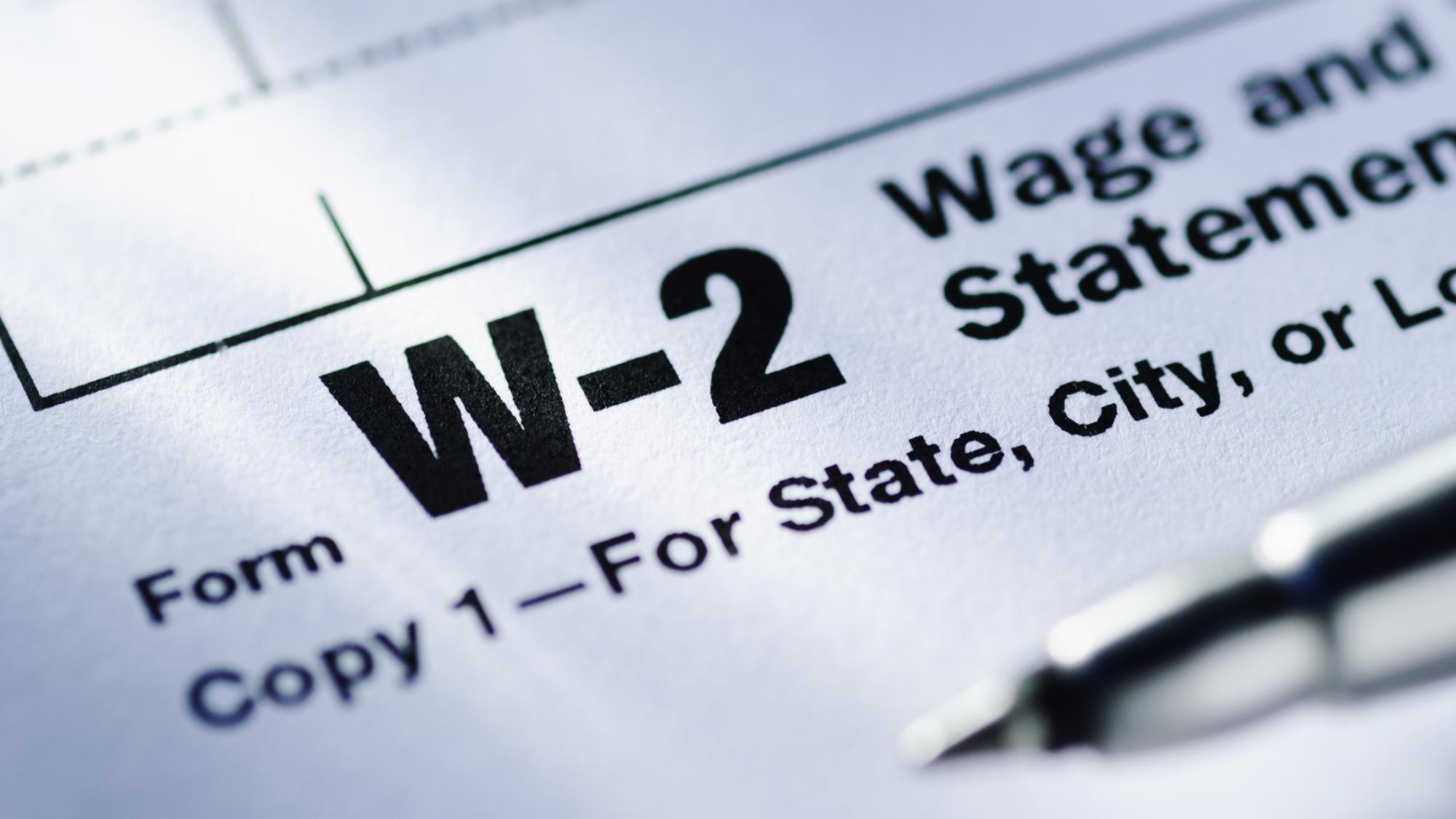 A close-up of a W-2 tax form
