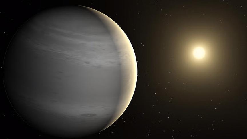Grey planet with host star in background