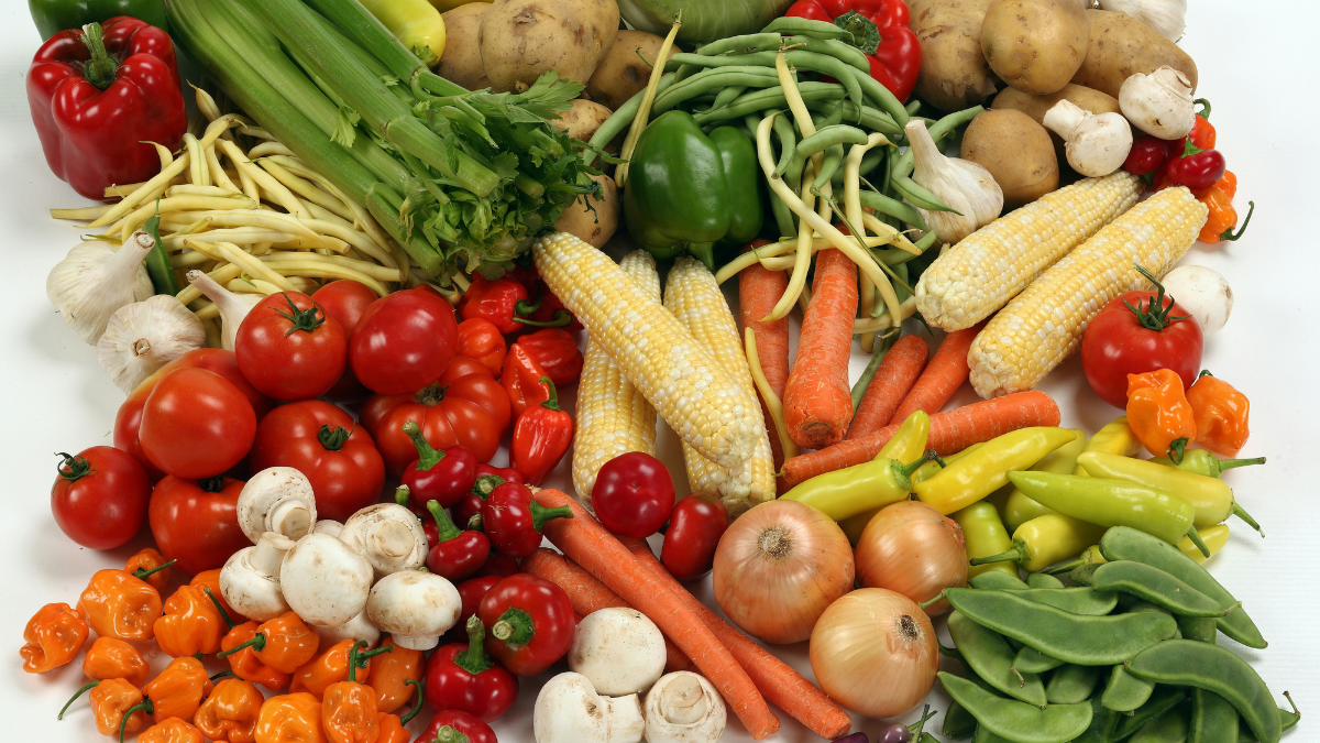 A variety of fresh produce laid out on a table