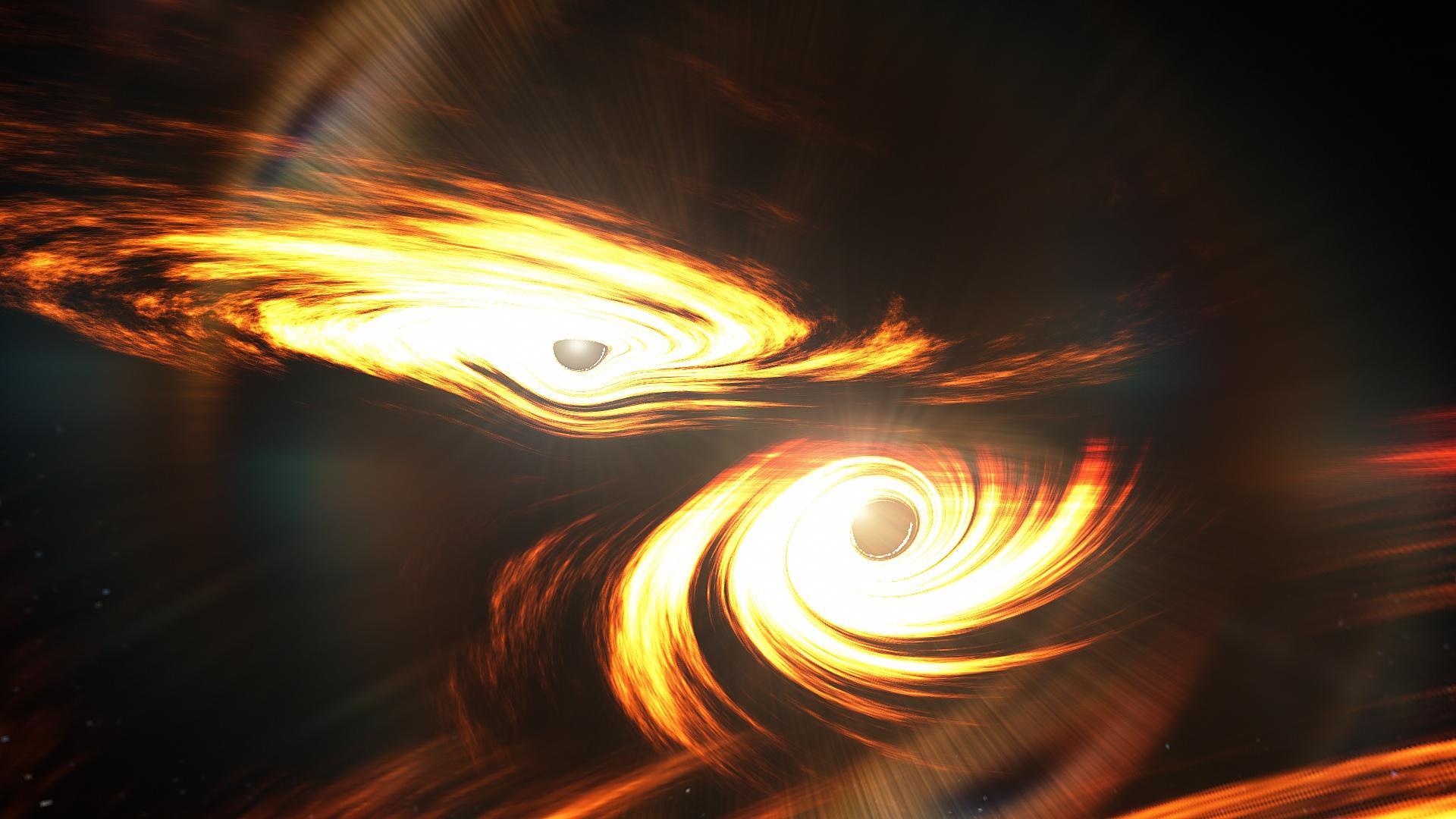 Artist’s impression of binary black holes about to collide