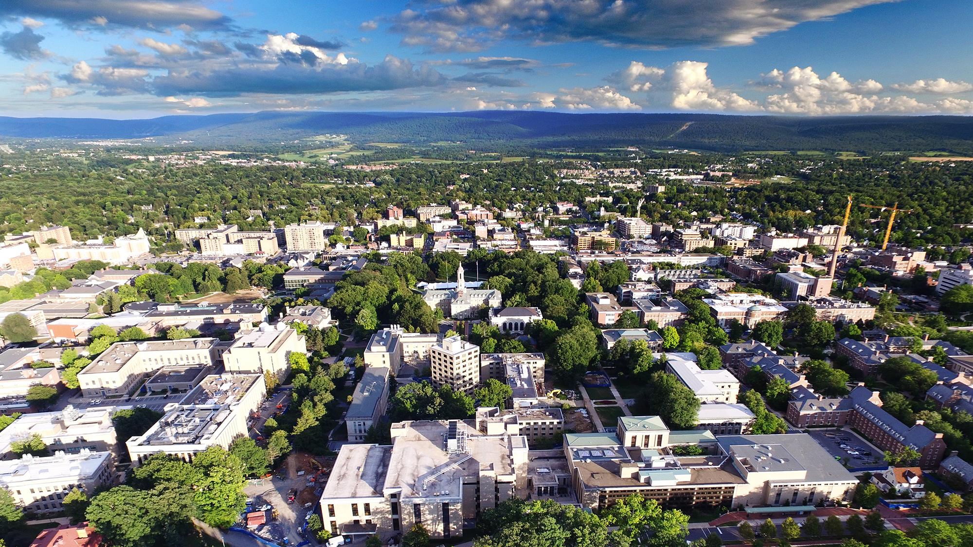 An aerial view of the University Park campus