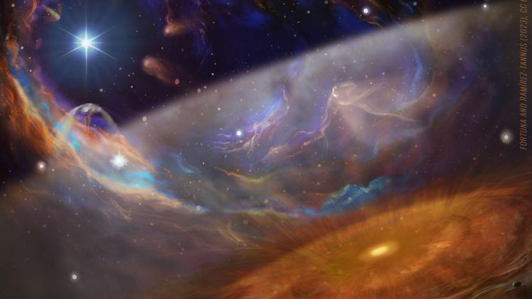 illustration of nebula with glare from a star