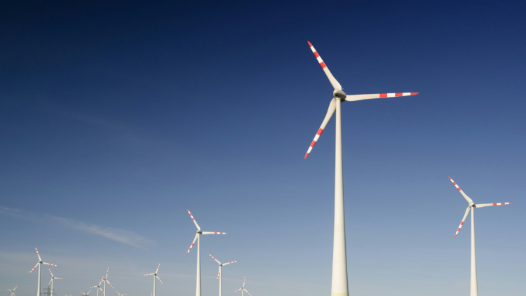 Renewable energy windmills on a hill