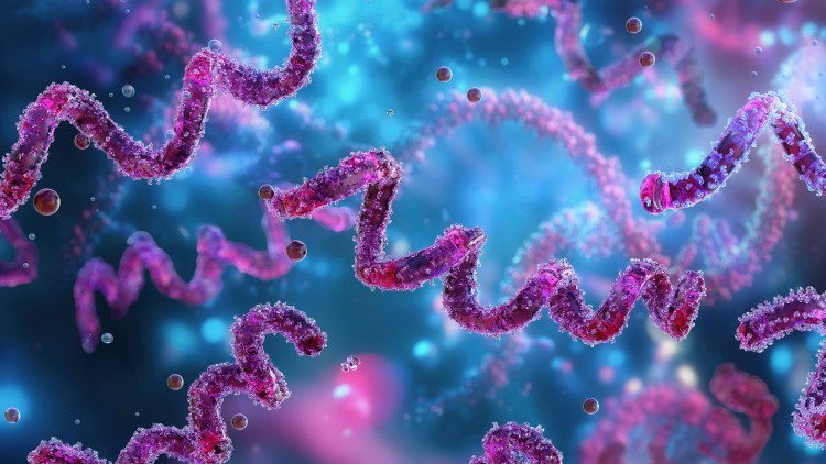 Illustration of purple corkscrew shapes on a blue background