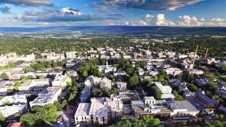 An aerial view of the University Park campus