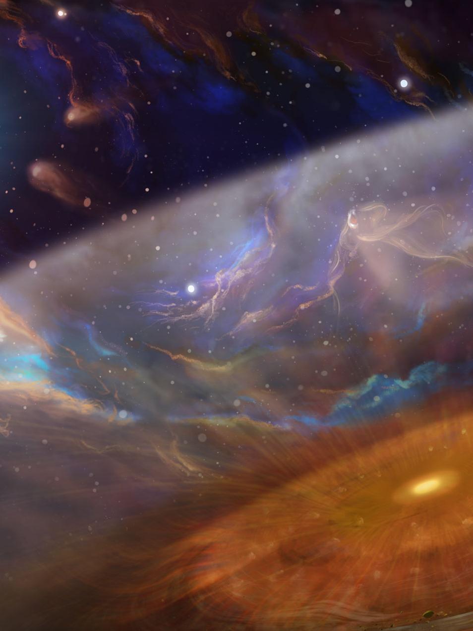 illustration of nebula with glare from a star
