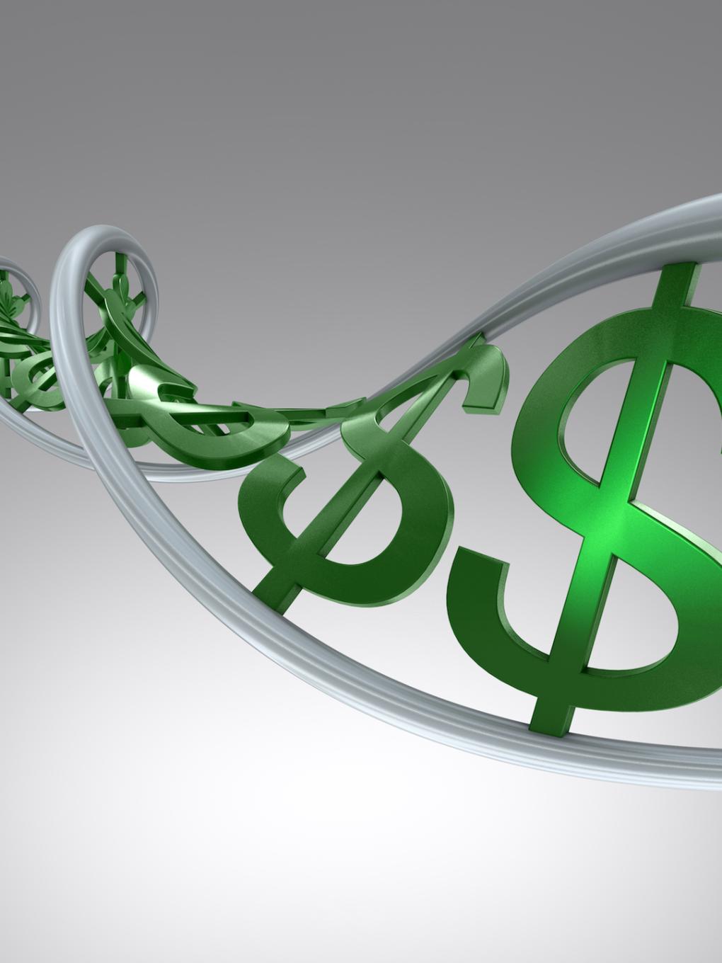 drawing of dollar signs inside DNA structure