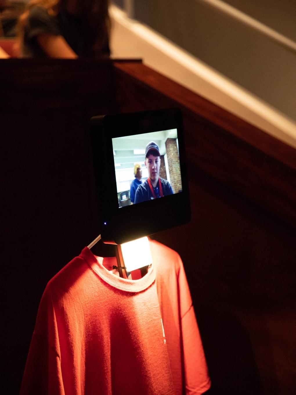 Mackinly Adams using Beam robot in Theatre