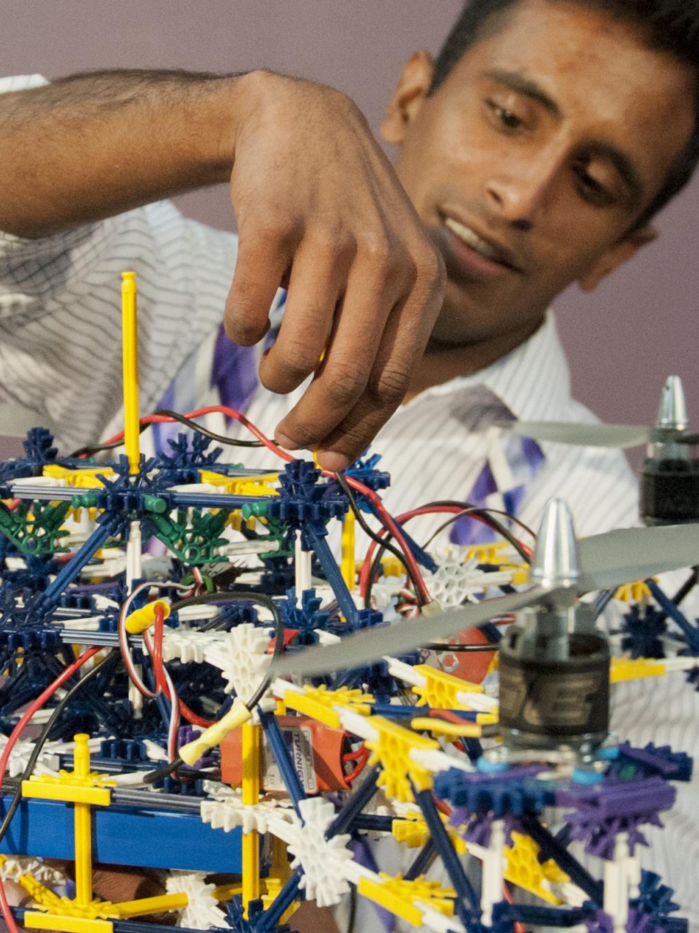 Lunar Lion team member Alwin Paul and quadcopter test stand