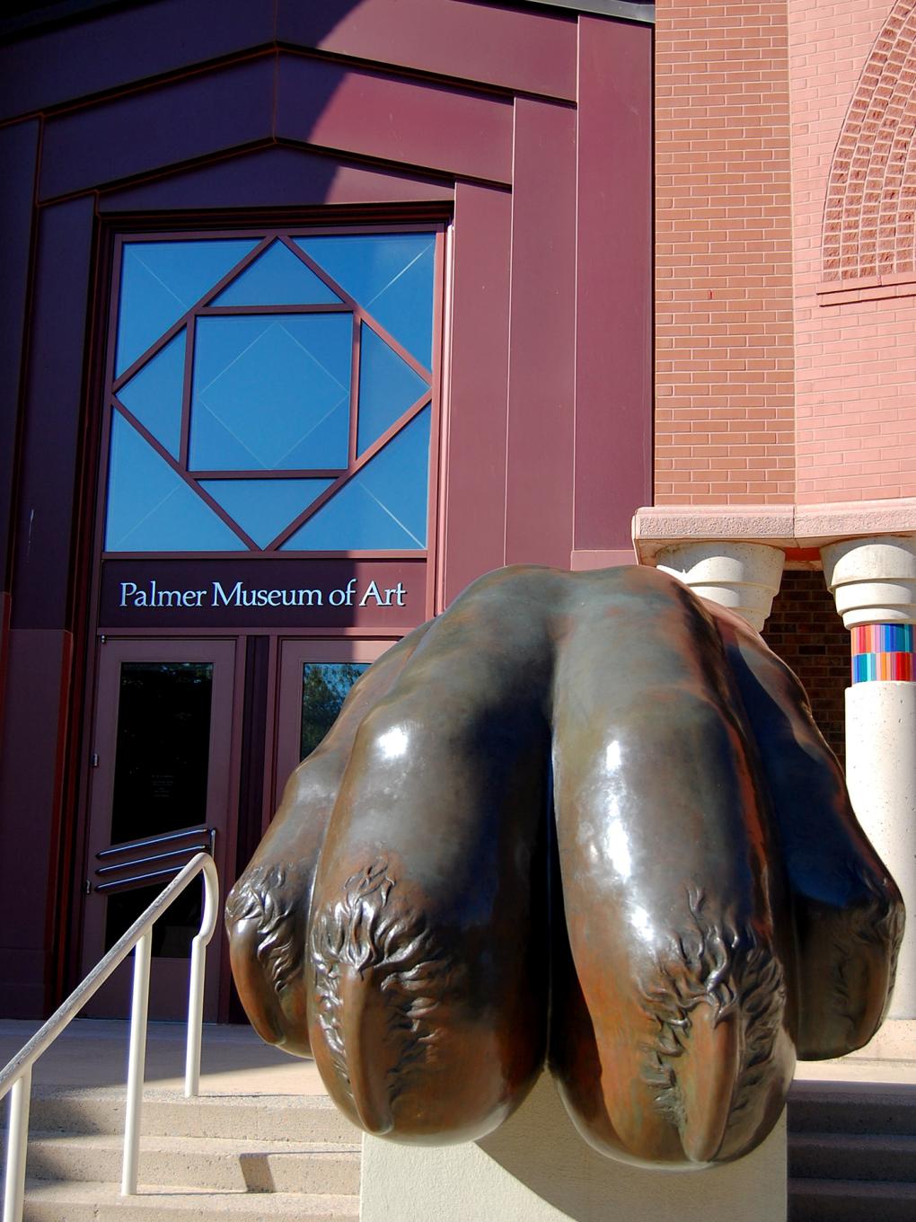 Paw sculpture at the entrance to Penn State's Palmer Museum