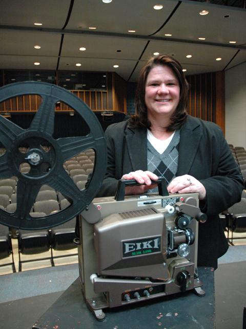 Michele with movie projector