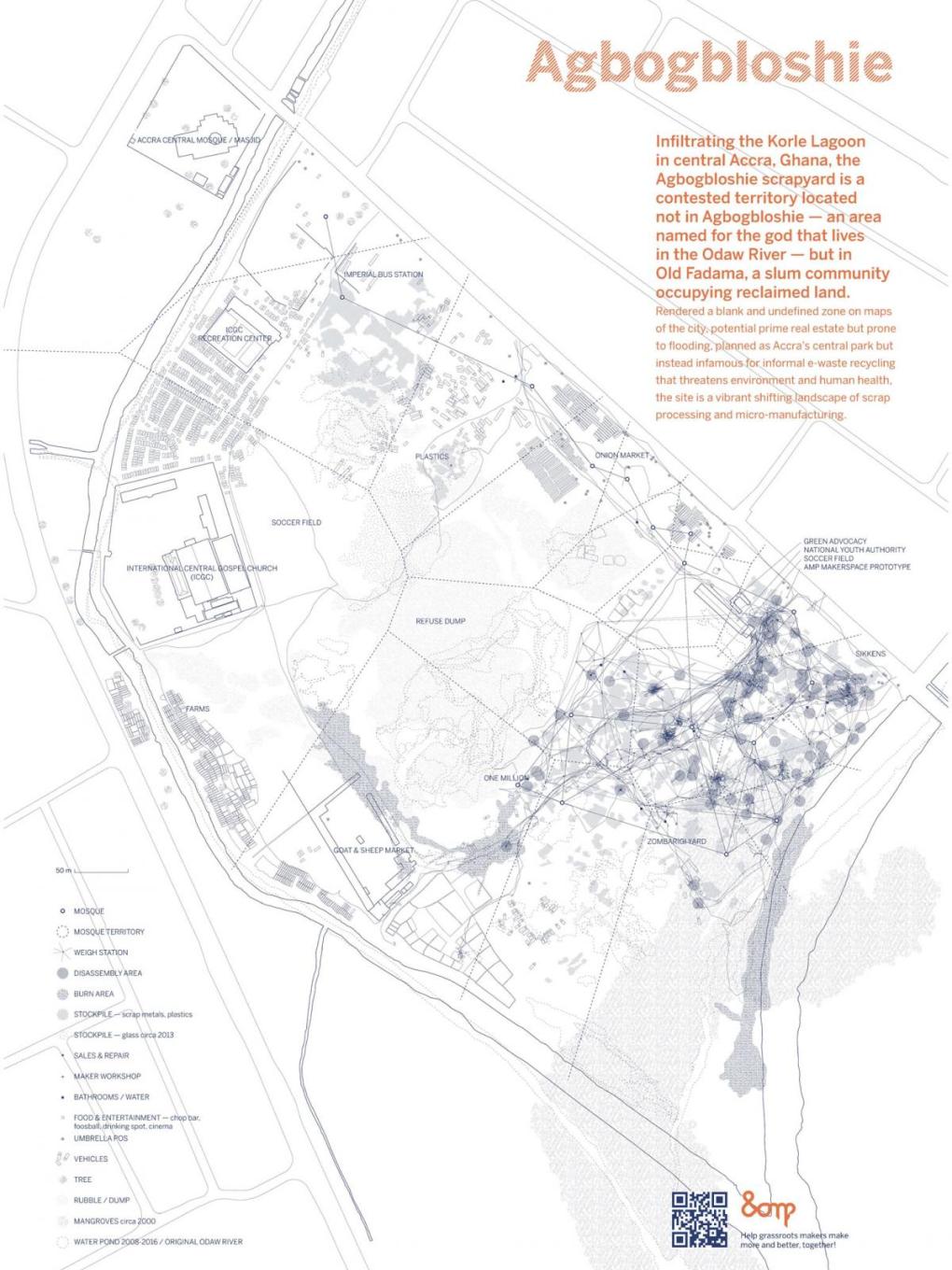 Map of Agbogbloshie created by Osseo-Asare and Abbas for the Seoul Biennale.