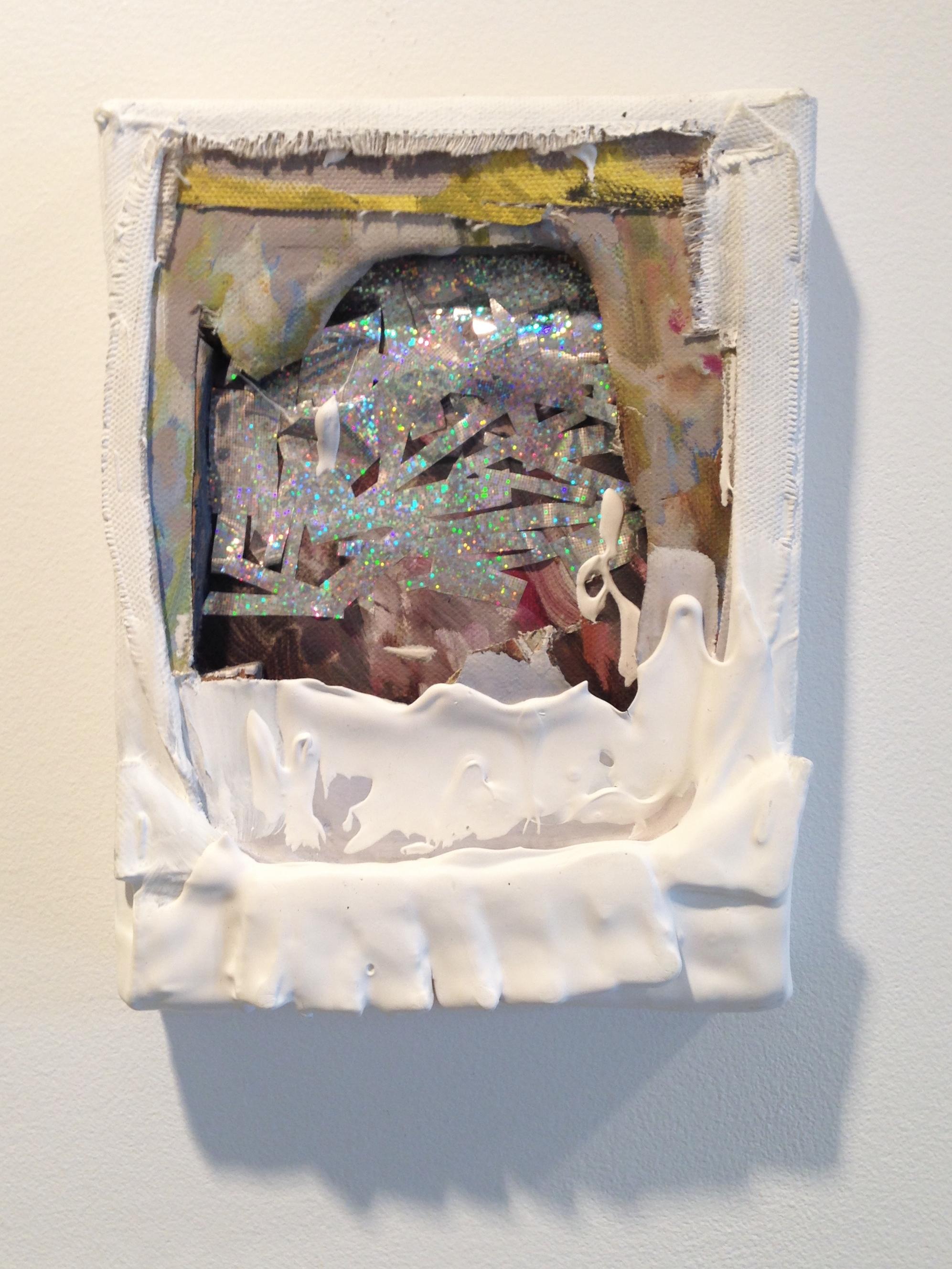 A work of art from the exhibition, "Deal With It" hangs on the Woskob Family Gallery Wall.