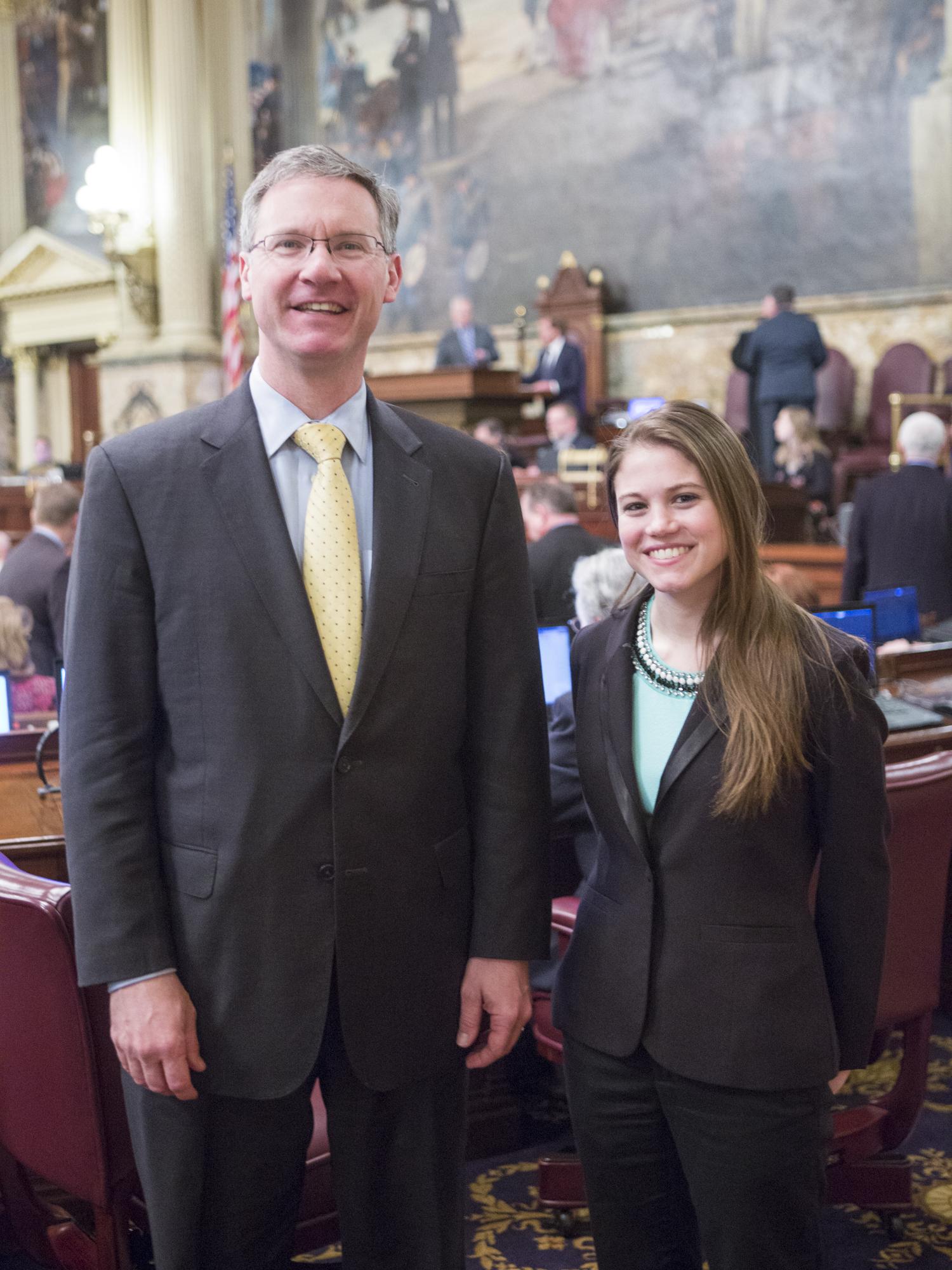 Madison Miller stands with Warren Kampf in the PA Capitol Building