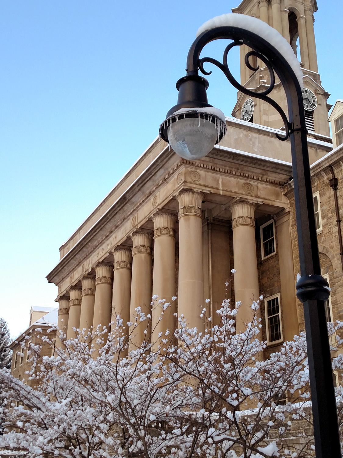Fresh snow blanketed Old Main, Feb. 27.