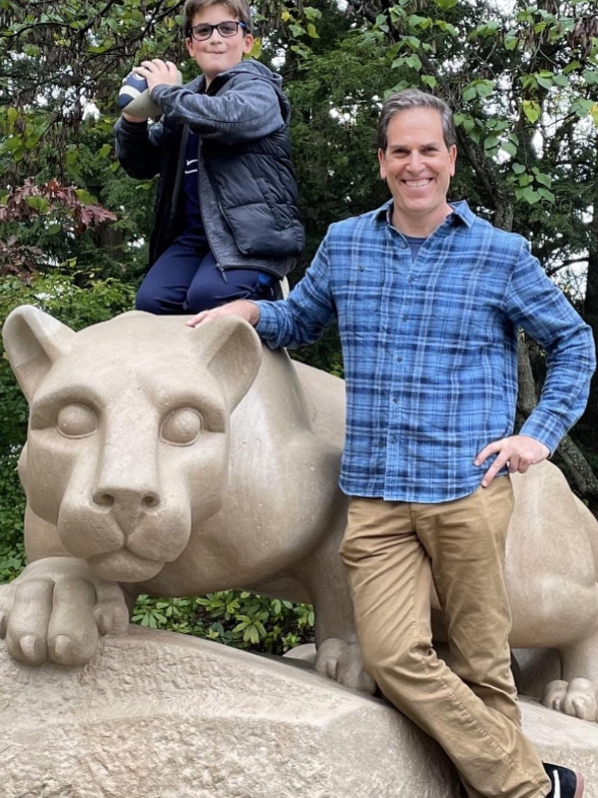 Father and son at the Nittany Lion shrine