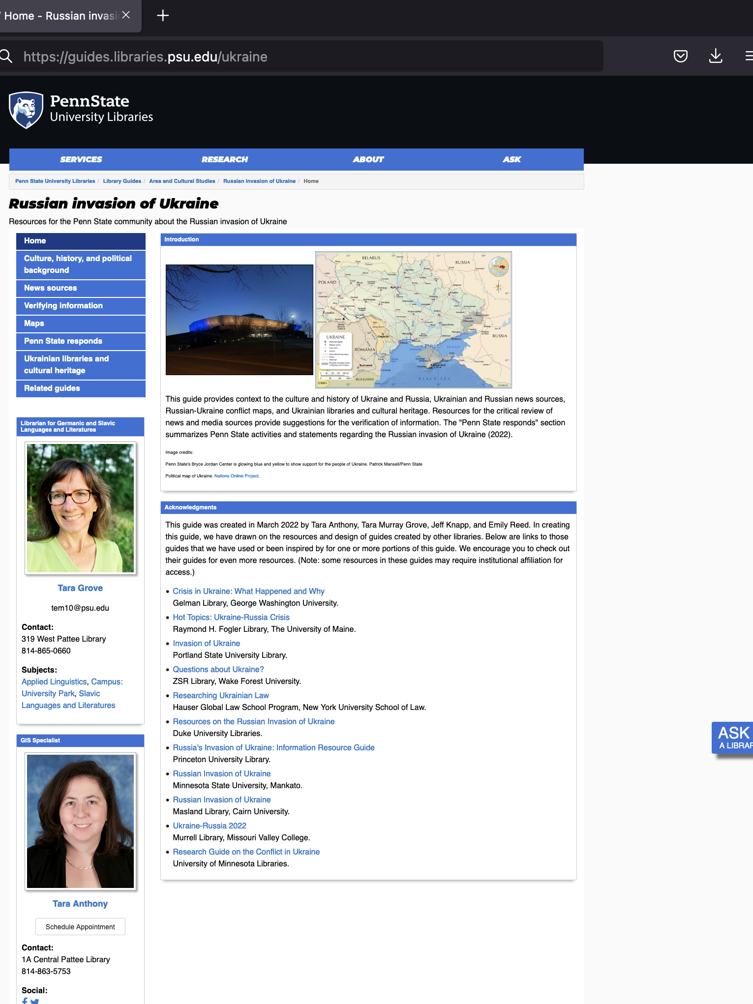 screen grab of library website
