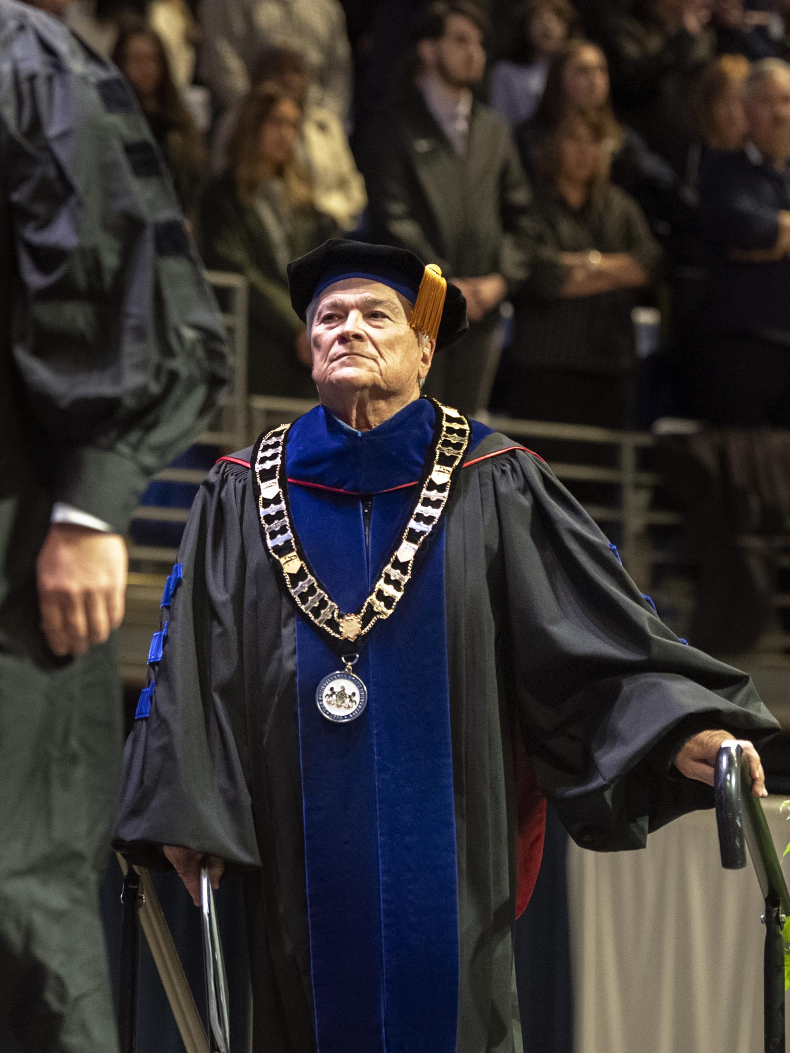 President Barron makes his way to stage