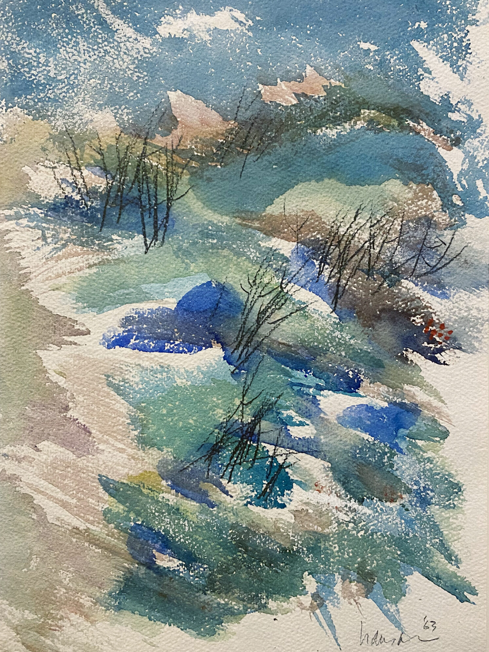 Abstract art in blues and greens