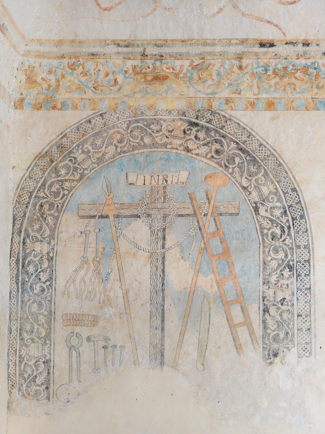 A mural of Christ's cross on a monastery wall in Yucatan