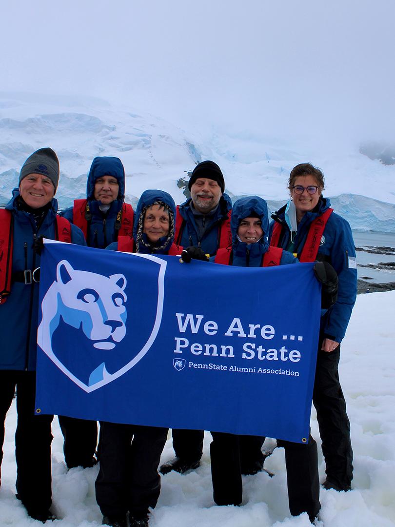 Hester Blum (farthest right) with Penn State alumni in Antarctica in January 2022.