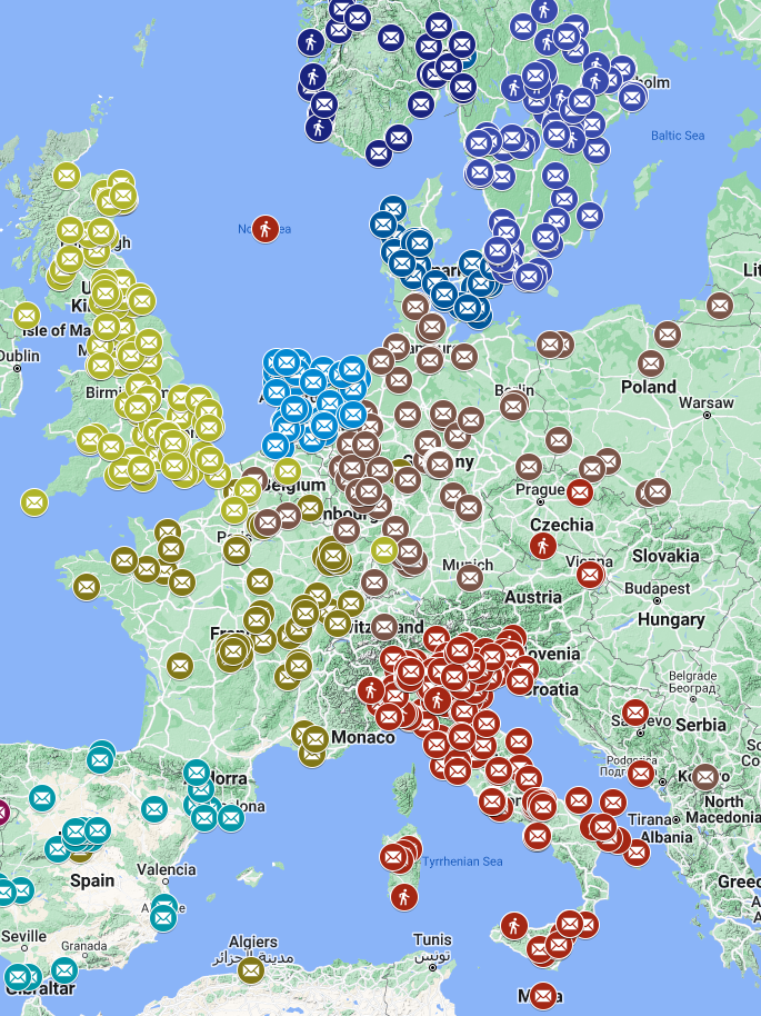 A map of reported cases of the 1918 flu across Europe