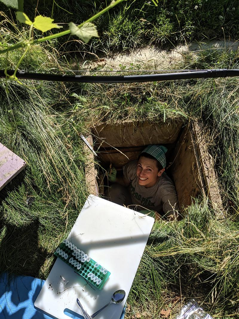 researcher in box