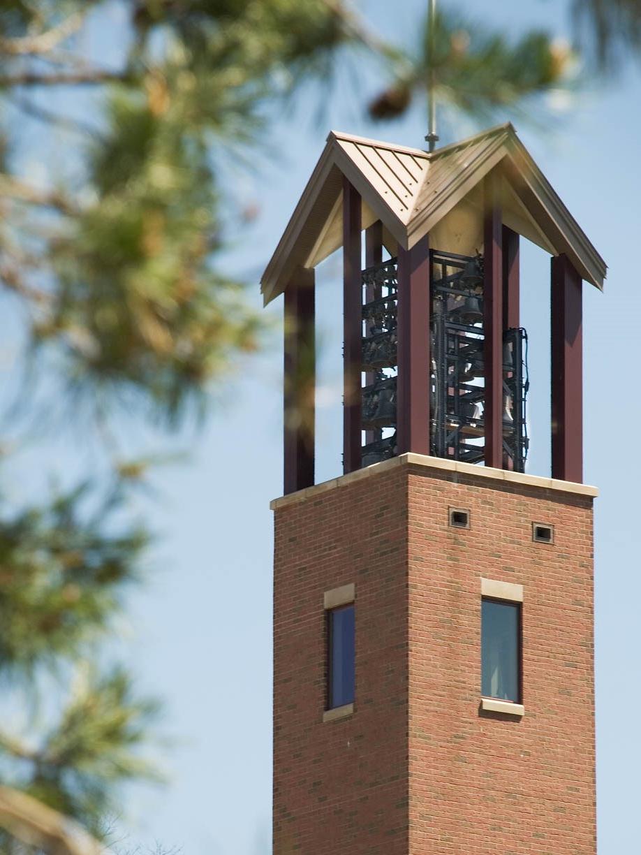 A close-up of the Smith Carillon bell tower at Penn State Behrend