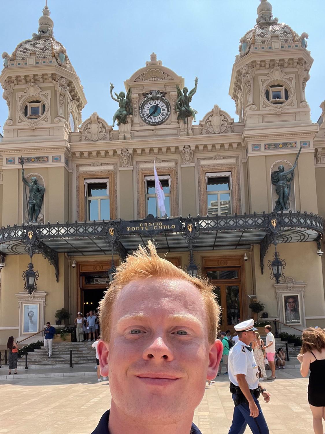 Benson in front of the Monte Carlo Casino in Monaco.
