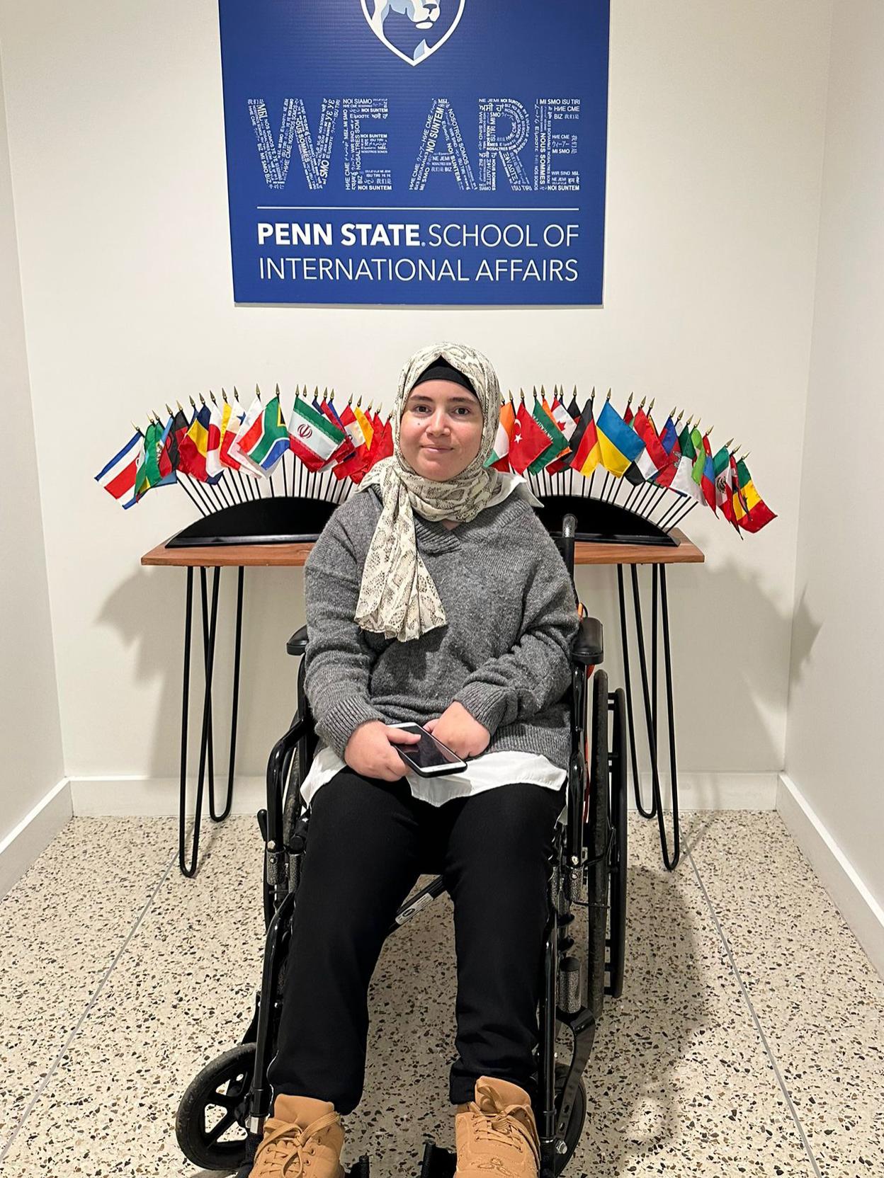 Haneen Shaath on the SIA mezzanine of the Lewis Katz Building.