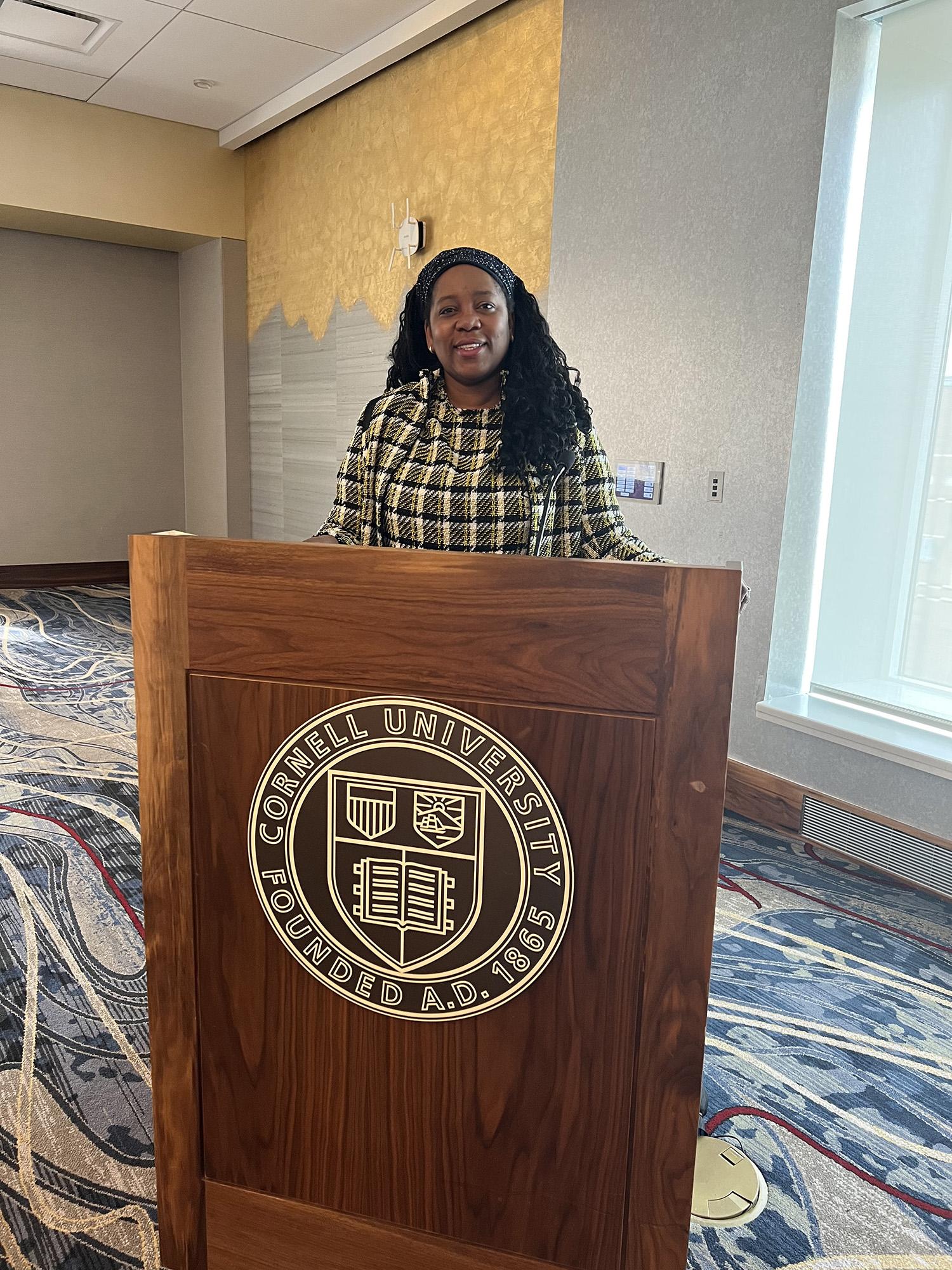 Leah Hollis speaking at Cornell University