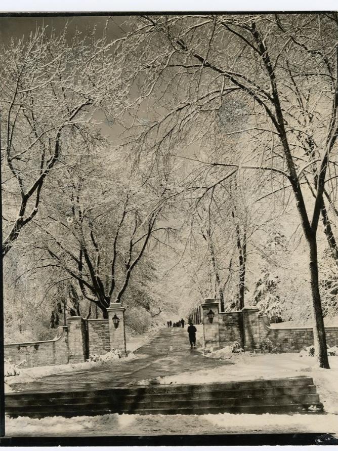 A beautiful winter scene at the pedestrian entrance in this undated photo. 