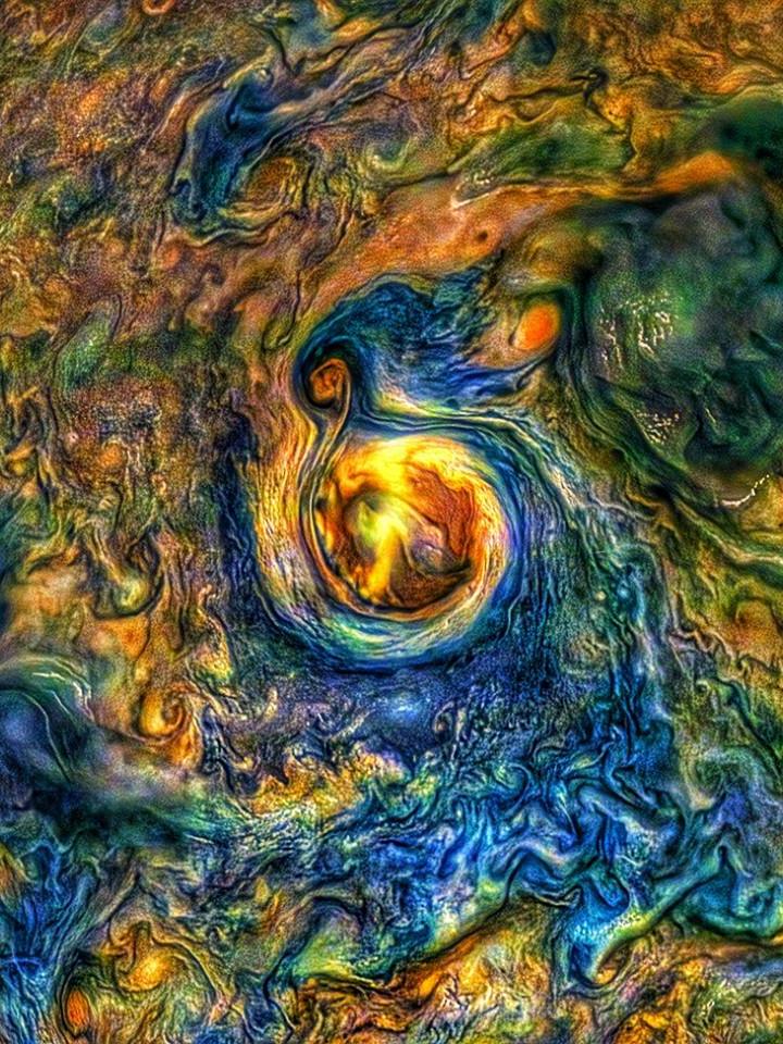 Image of the Jovian Storm on Jupiter taken by the JunoCam imager with additional color depth added by Sean Dorán