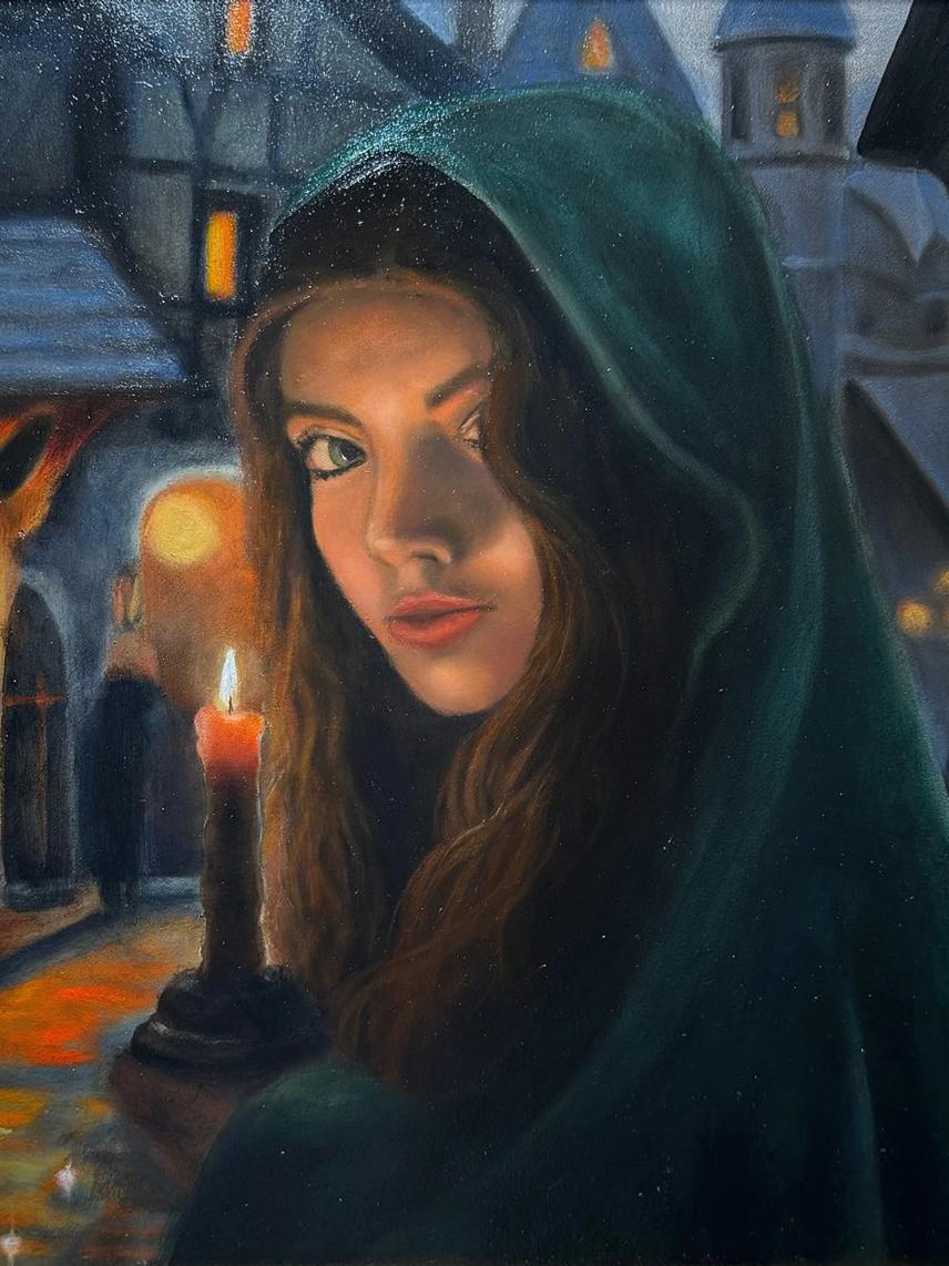 "Woman Midst a Medieval Street"