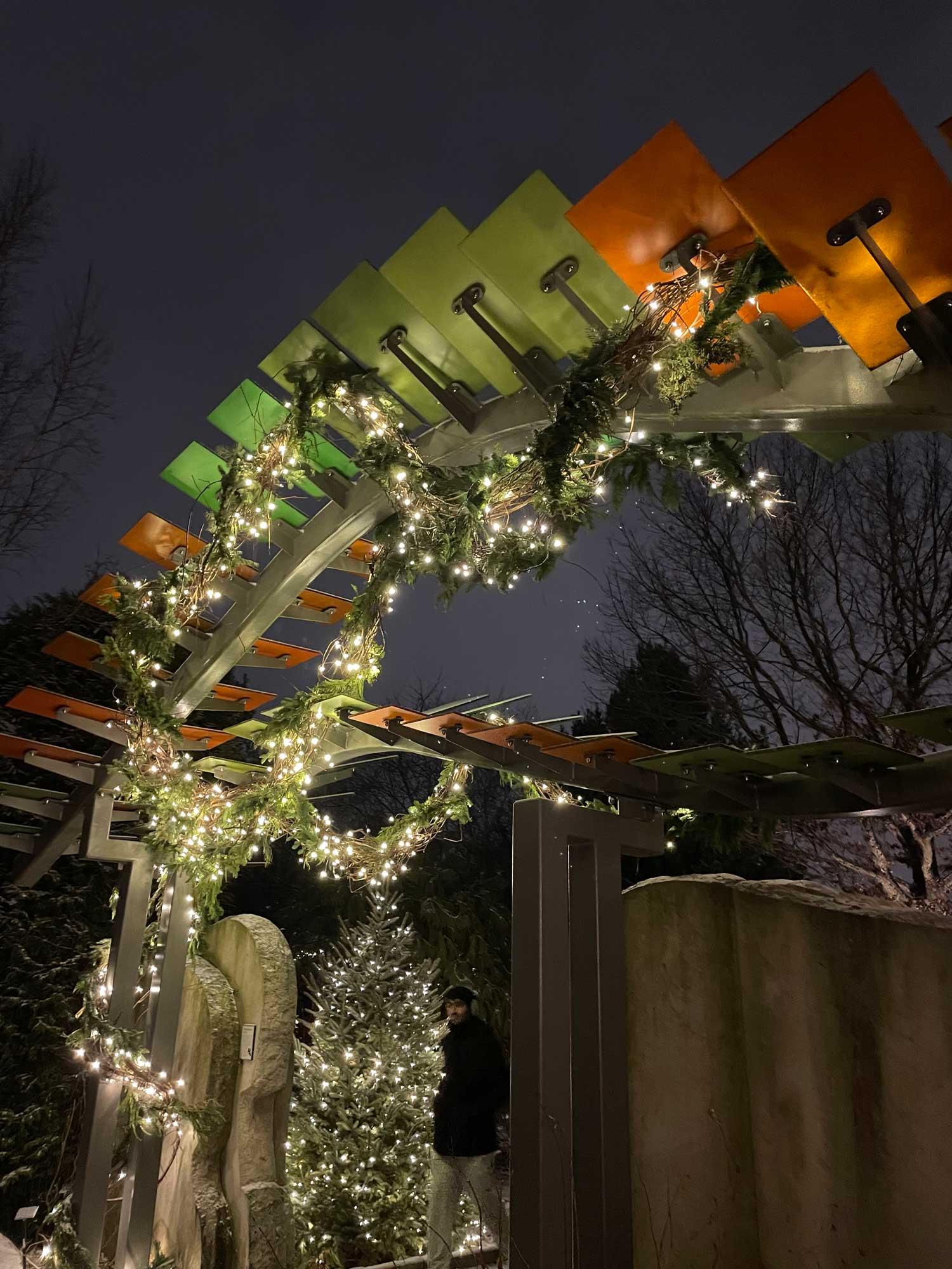 Wreaths and garlands decorate the entrance to the children's area at the Arboretum