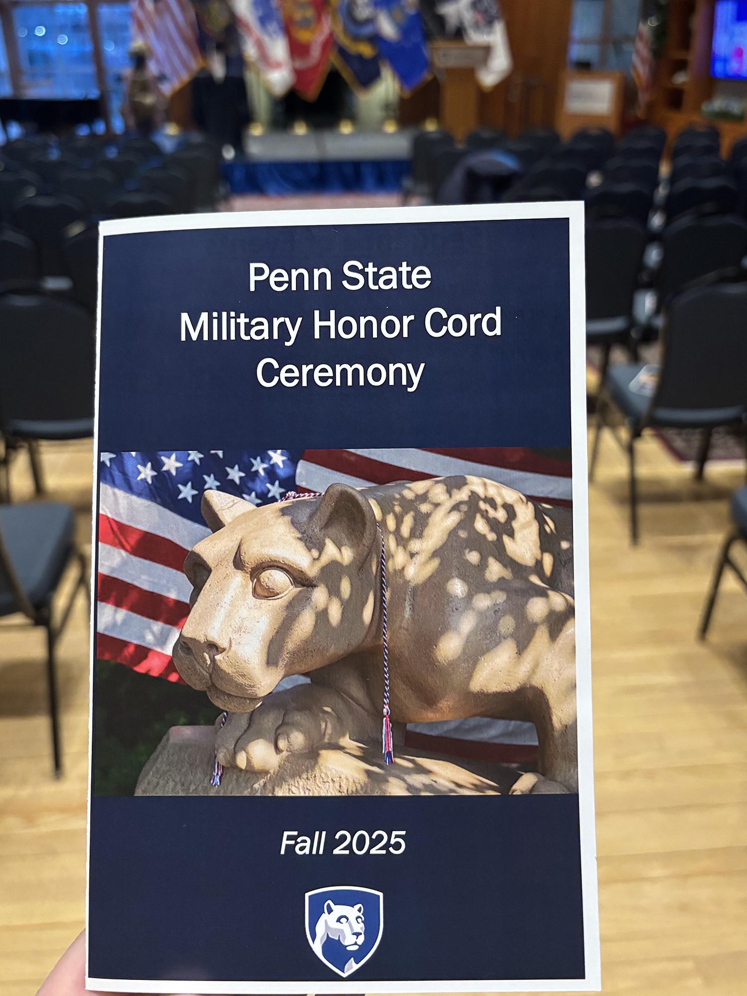 A paper program for the Penn State Military Honor Cord ceremony.