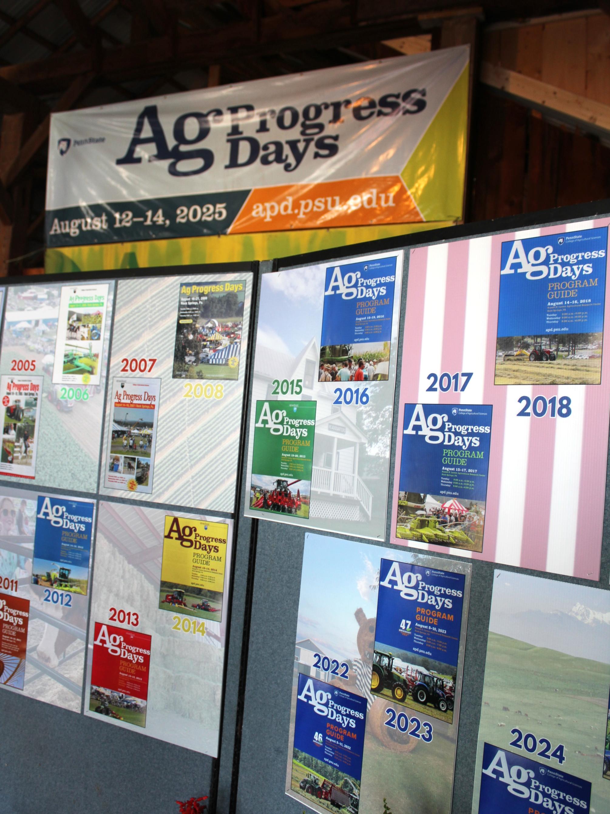A photo and graphic display showing the history of Ag Progress Days