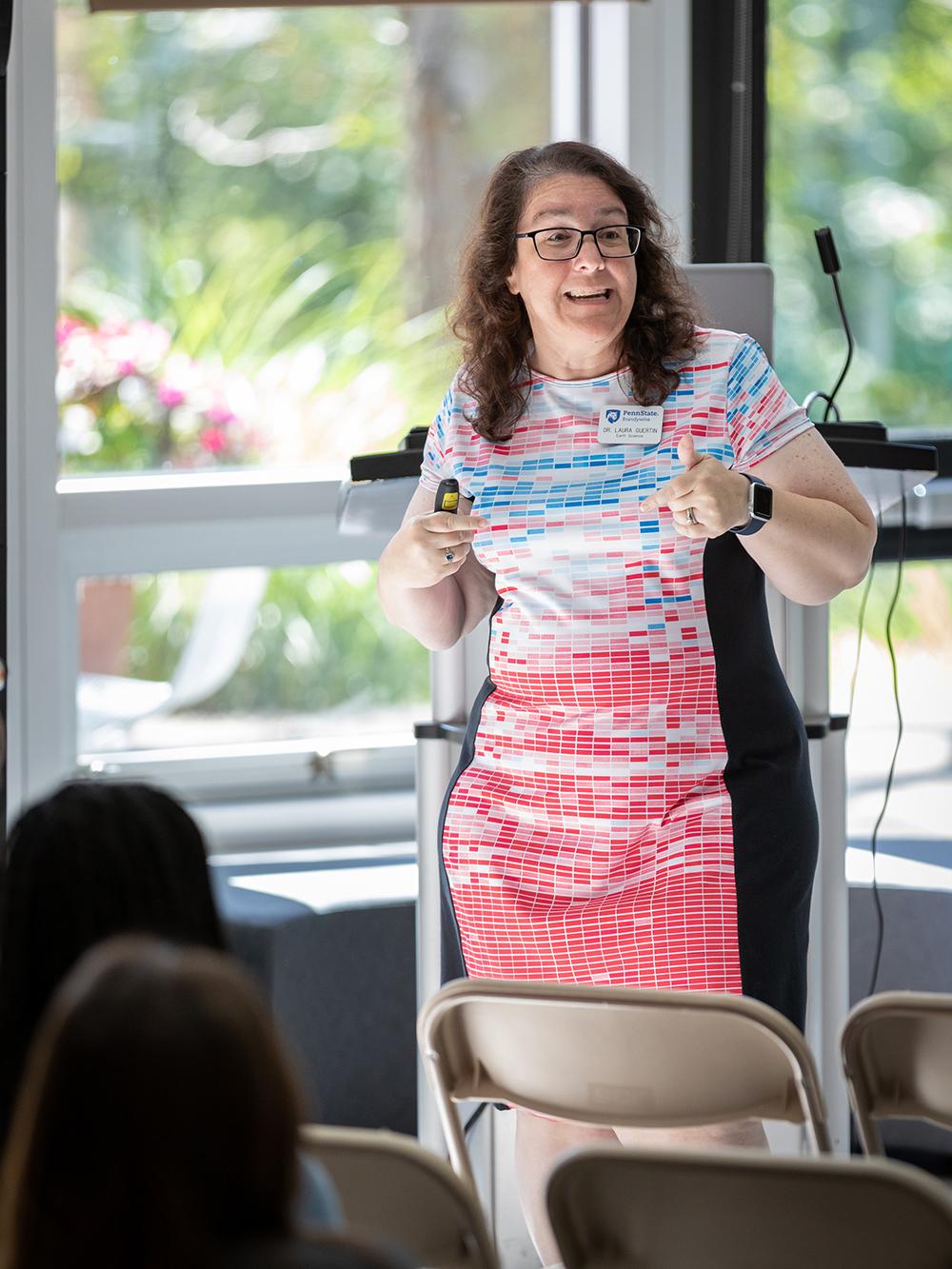 Laura Guertin leads a workshop on climate science. 