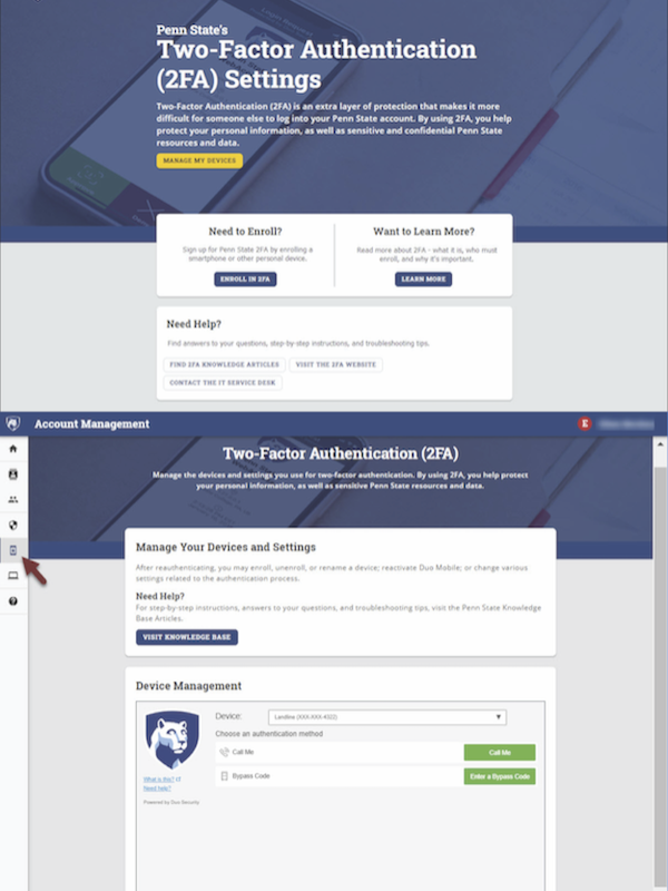 2FA device management screenshot