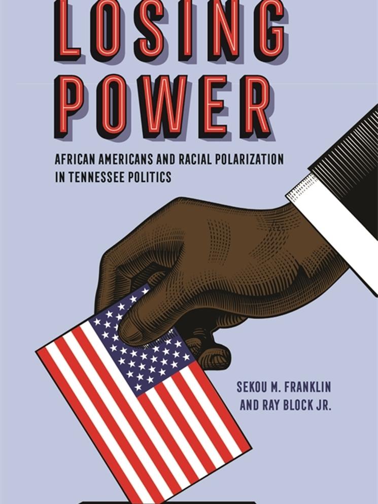 A book cover with the image of a brown hand holding a flag with the text "Losing Power"