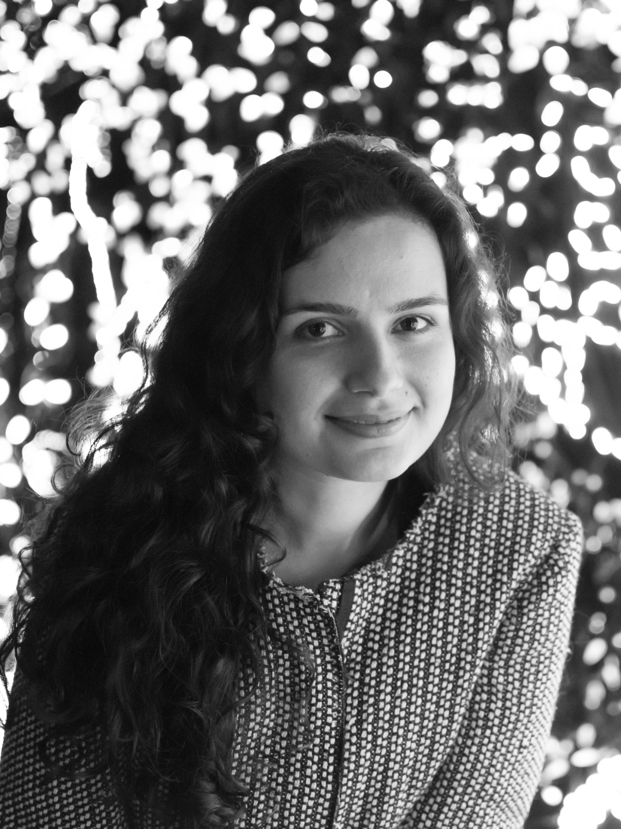 Black and white portrait of Nastaran Tebyanian